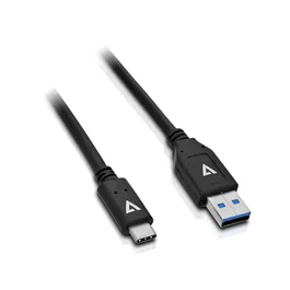 V7 V7U3.1AC-1M-BLK-1E Cable USB 3.2 Gen 2 USB-A Macho a USB-C Macho de 1 Metro/3.3ft, Negro, para PC y Mac, Conector Reversible, Alta Velocidad de Datos