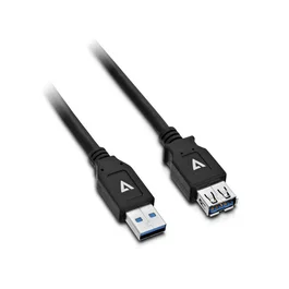 V7 Cable de Extensión USB 3.2 Gen 1 (USB-A Macho a Hembra) 2 Metros, 5 Gbps, Negro - V7U3.0EXT-KH-2M-BLK-1E