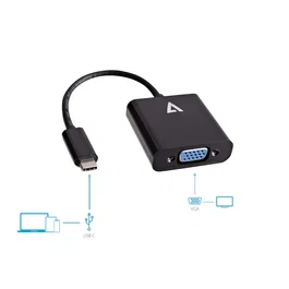 V7 V7UCVGA-BLK-1E Adaptador Gráfico USB-C Macho a VGA Hembra, Resolución Full HD 1920x1080, Negro