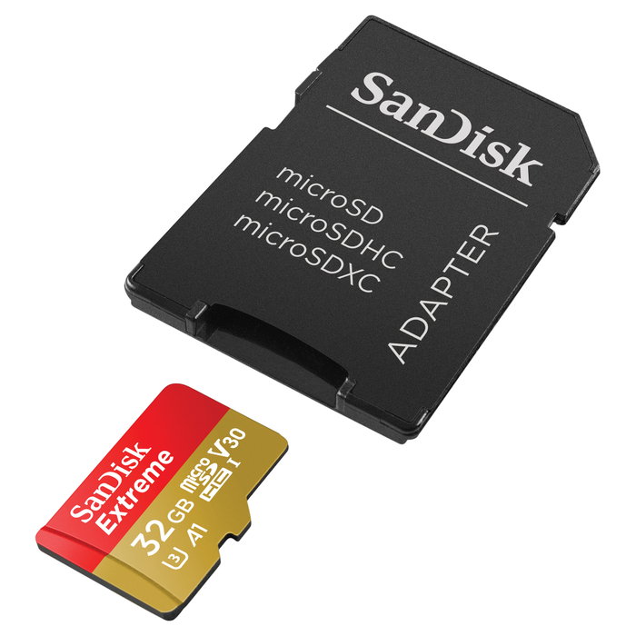 Sandisk Extreme 32 GB MicroSDHC Clase 10 UHS-I, 100 MB/s Lectura, 60 MB/s Escritura, Adaptador SD Incluido Sandisk Extreme 32 GB MicroSDHC Clase 10 UHS-I, 100 MB/s Lectura, 60 MB/s Escritura, Adaptador SD Incluido