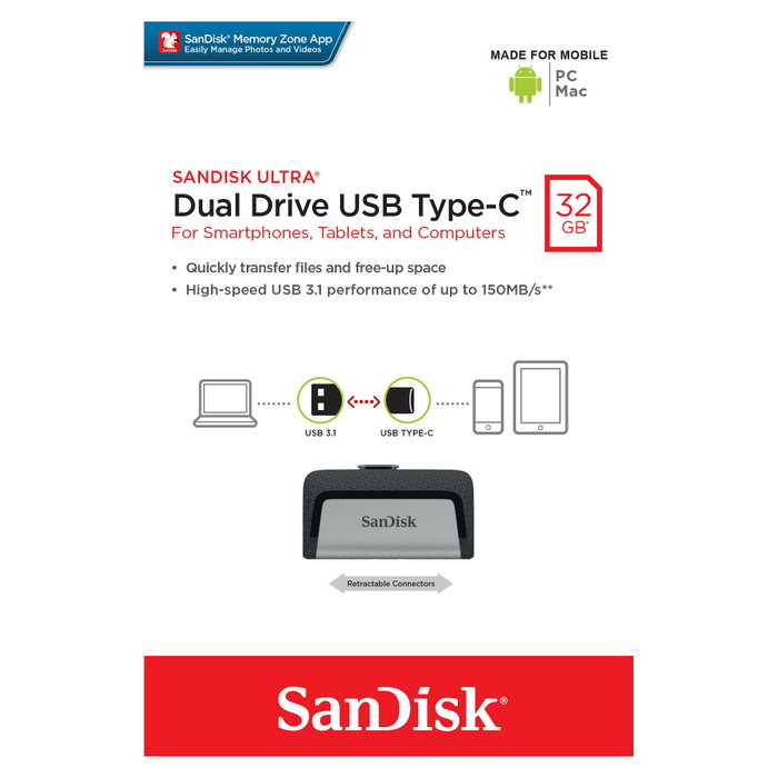 SanDisk Ultra Dual Drive 32 GB USB Type-C y USB Type-A SanDisk Ultra Dual Drive 32 GB USB Type-C y USB Type-A