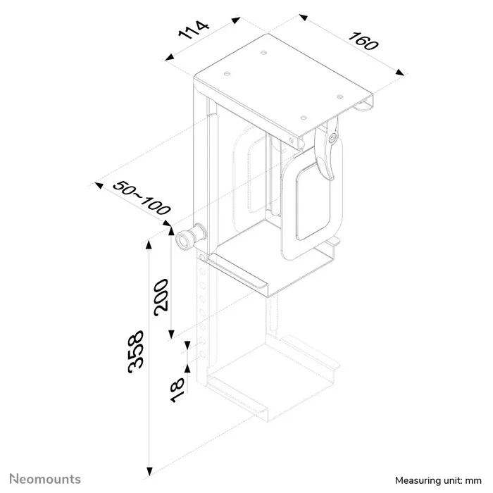Neomounts CPU-D075BLACK Soporte para CPU de Escritorio, Acero, Capacidad 10 kg, Negro, Ajustable en Altura y Profundidad, para Ordenador debajo de la Mesa
