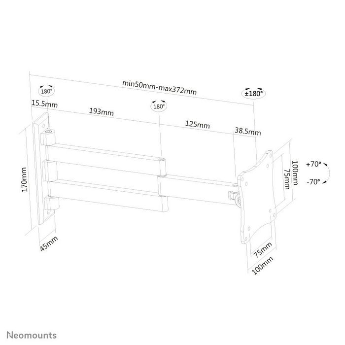 Neomounts FPMA-W830BLACK Soporte de Monitor/TV para Pared con Movimiento Completo, 10-27 Pulgadas, Hasta 12 kg, VESA 75x75-100x100, Ajustable 5-37 cm - Negro