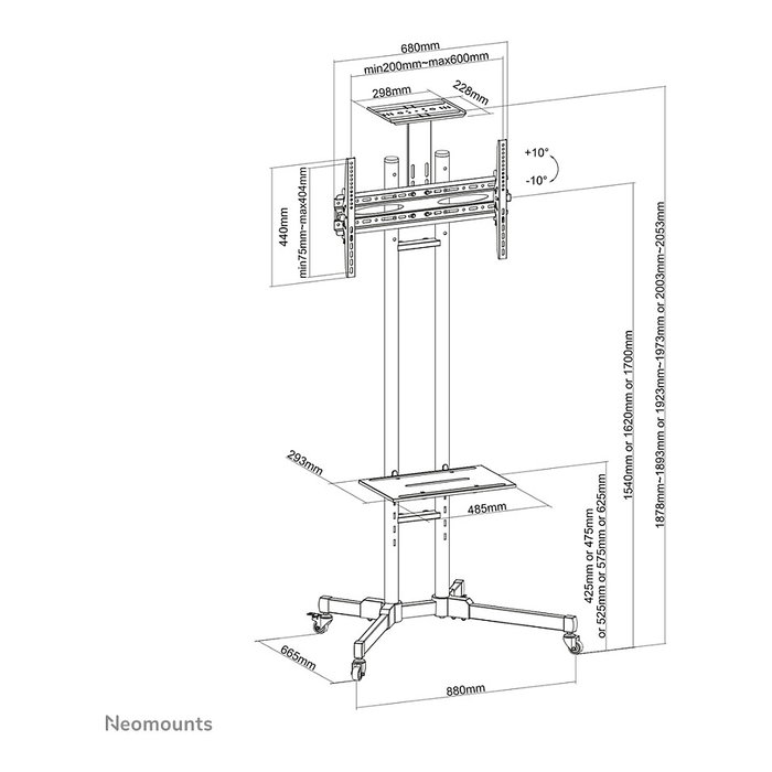 Newstar Neomounts PLASMA-M1700E Soporte de suelo portátil para TV planas 32-70 pulgadas (81-178 cm), Negro, Acero, 50 kg, 200x200-600x400 VESA