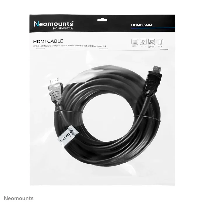 Neomounts Cable HDMI HDMI25MM 7.5 m, Versión HDMI 1.4, Compatible con 1080p, 2 Conectores Macho Derechos, Negro