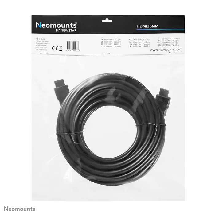 Neomounts Cable HDMI HDMI25MM 7.5 m, Versión HDMI 1.4, Compatible con 1080p, 2 Conectores Macho Derechos, Negro