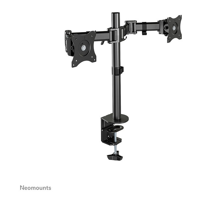 Neomounts NM-D135DBLACK Brazo de Monitor Doble para 2 Pantallas LCD de 10"-27" (68.6 cm), Carga 8 kg, Montaje Pinza/Atornillado, Giratorio 360°, Negro