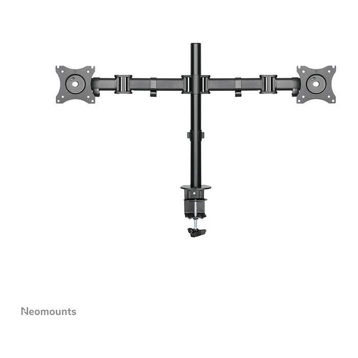 Neomounts NM-D135DBLACK Brazo de Monitor Doble para 2 Pantallas LCD de 10"-27" (68.6 cm), Carga 8 kg, Montaje Pinza/Atornillado, Giratorio 360°, Negro