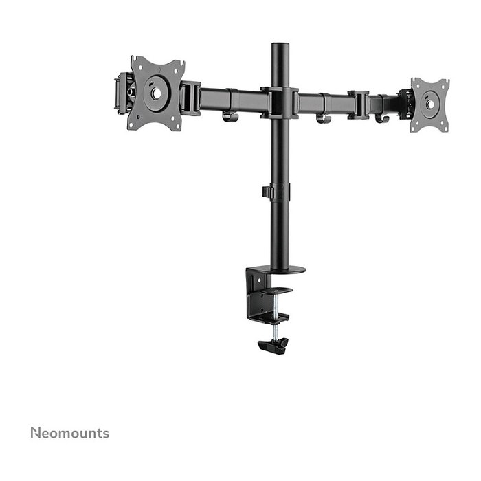 Neomounts NM-D135DBLACK Brazo de Monitor Doble para 2 Pantallas LCD de 10"-27" (68.6 cm), Carga 8 kg, Montaje Pinza/Atornillado, Giratorio 360°, Negro