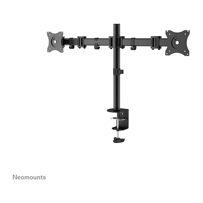Neomounts NM-D135DBLACK Brazo de Monitor Doble para 2 Pantallas LCD de 10"-27" (68.6 cm), Carga 8 kg, Montaje Pinza/Atornillado, Giratorio 360°, Negro