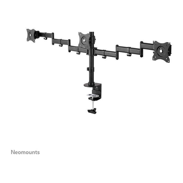 Neomounts NM-D135D3BLACK Soporte Brazo Triple para Monitores Planos 10-27" (68.6 cm), Montaje Pinza/Atornillado, Hasta 8 kg por Pantalla, Negro