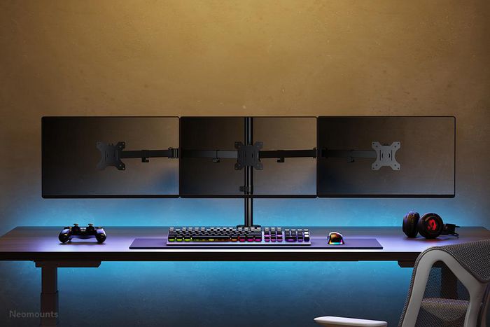 Neomounts Tilt/Turn/Rotate Triple Desk Mount (Clamp) For Three 10-27" Monitor Screens, Height Adjustable - Black