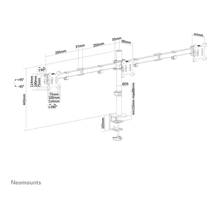 Neomounts FPMA-D550D3BLACK Soporte para 3 Monitores hasta 27 pulgadas