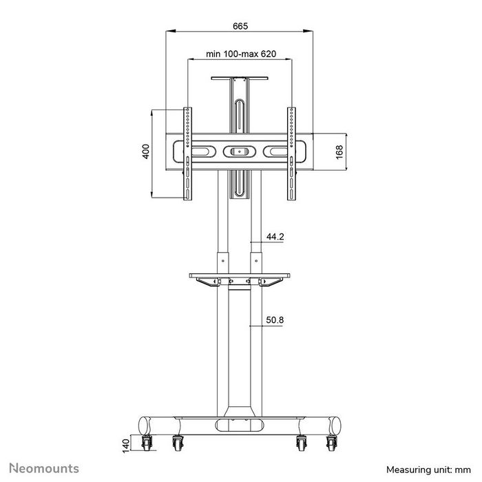 Neomounts NM-M1700BLACK Carrito para Pantallas de 32-75", 50 kg, Altura Ajustable 104-154 cm, VESA 200x200-600x400, Negro