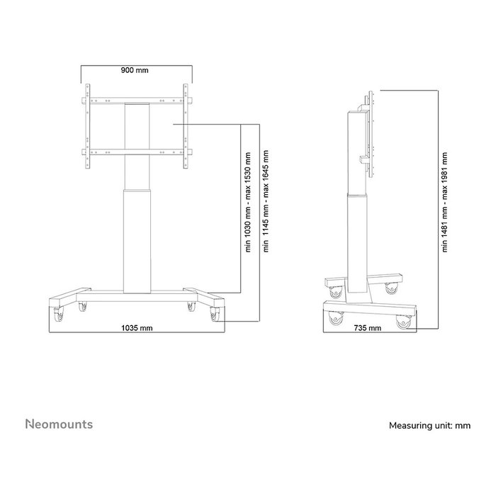 Newstar PLASMA-M2250BLACK - Soporte de suelo móvil eléctrico para TV/Monitor de 42" a 100" (106-254cm), negro, carga 130kg, VESA hasta 800x600