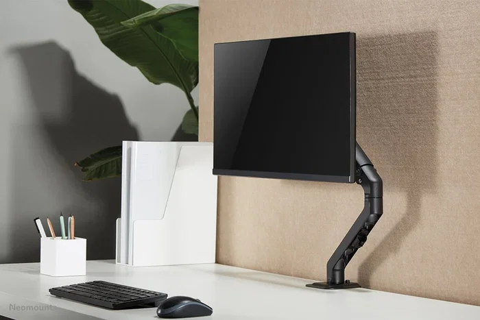 Neomounts FPMA-D650DBLACK Soporte de Monitor para Escritorio, 7 kg, 17-27", Ajuste de Altura con Gas, Inclinación, Rotación 360°, Giro, VESA 100x100/75x75, Gestión de Cables, Negro