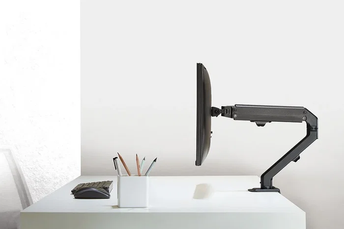 Neomounts FPMA-D650DBLACK Soporte de Monitor para Escritorio, 7 kg, 17-27", Ajuste de Altura con Gas, Inclinación, Rotación 360°, Giro, VESA 100x100/75x75, Gestión de Cables, Negro