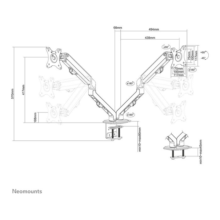 Neomounts FPMA-D650DBLACK Soporte de Mesa para 2 Monitor - Negro