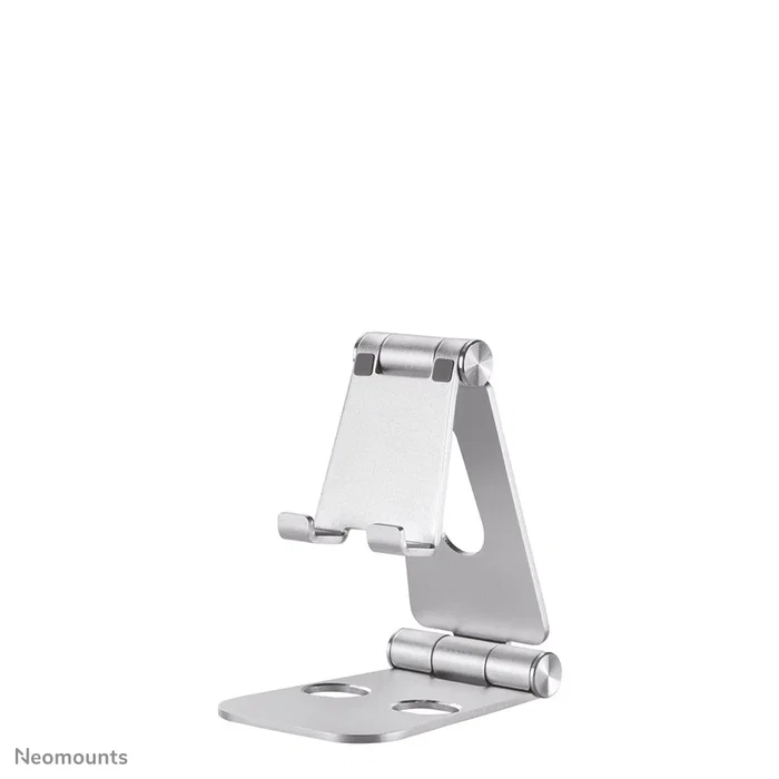 Neomounts DS10-160SL1 Soporte plegable para smartphone de escritorio, hasta 7" con ajuste de inclinación 270°, aluminio plateado, ideal para videollamadas y películas