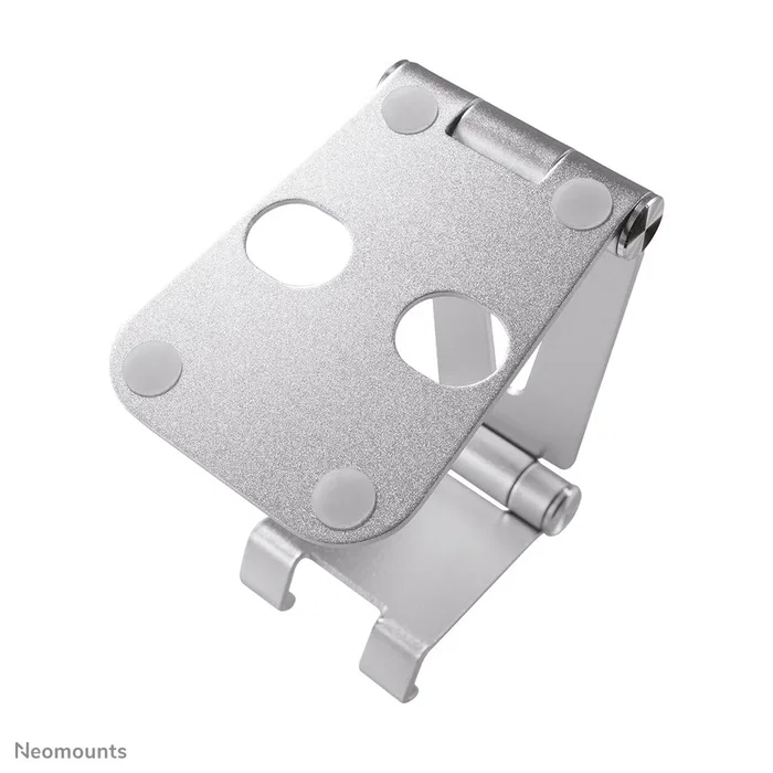 Neomounts DS10-160SL1 Soporte plegable para smartphone de escritorio, hasta 7" con ajuste de inclinación 270°, aluminio plateado, ideal para videollamadas y películas