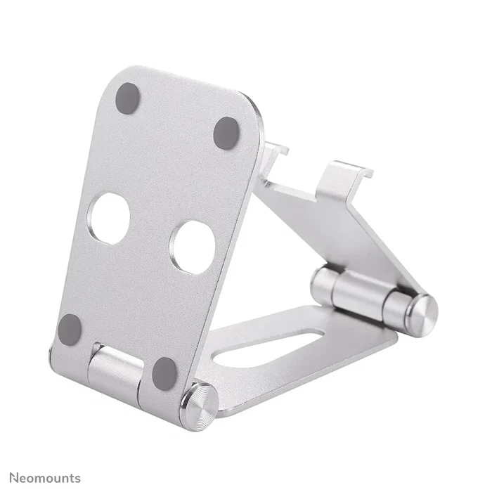 Neomounts DS10-160SL1 Soporte plegable para smartphone de escritorio, hasta 7" con ajuste de inclinación 270°, aluminio plateado, ideal para videollamadas y películas
