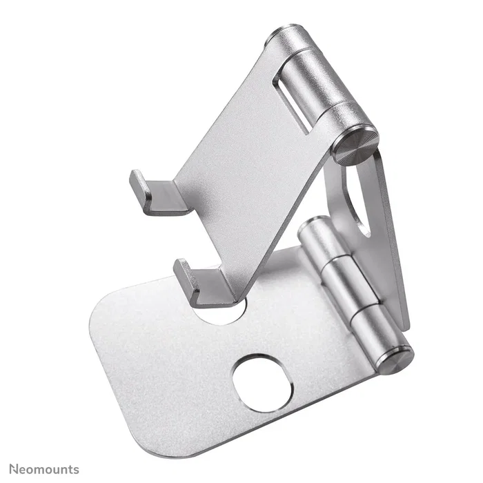 Neomounts DS10-160SL1 Soporte plegable para smartphone de escritorio, hasta 7" con ajuste de inclinación 270°, aluminio plateado, ideal para videollamadas y películas