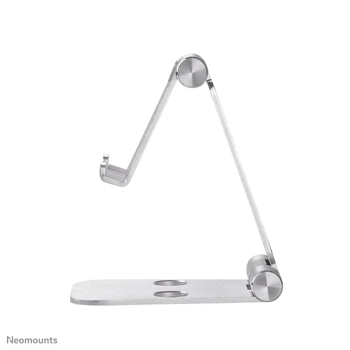 Neomounts DS10-160SL1 Soporte plegable para smartphone de escritorio, hasta 7" con ajuste de inclinación 270°, aluminio plateado, ideal para videollamadas y películas