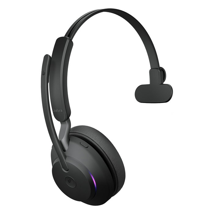 Jabra Evolve2 65 Mono MS + Link 380a - Auriculares de diadema inalámbricos para oficina optimizados para Microsoft Teams, Cisco, Zoom - Bluetooth 5.0 - 24h batería - Negro