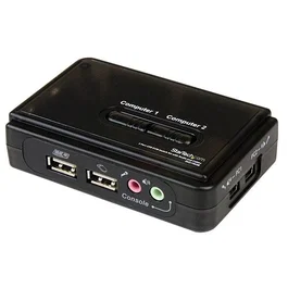 StarTech.com Juego de Conmutador KVM de 2 Puertos USB VGA con Audio y Vídeo, 2048x1536, 2K Ultra HD, Negro
