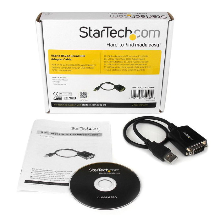 StarTech Cable de Datos USB a RS232 Serie DB9 con Retención para Puerto COM, M/M, 0.3 m