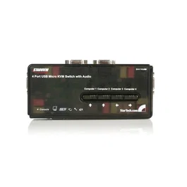StarTech.com Conmutador KVM 4 Puertos VGA USB 2.0 con Cables y Audio, Resolución 2048x1536, 2K Ultra HD, Negro