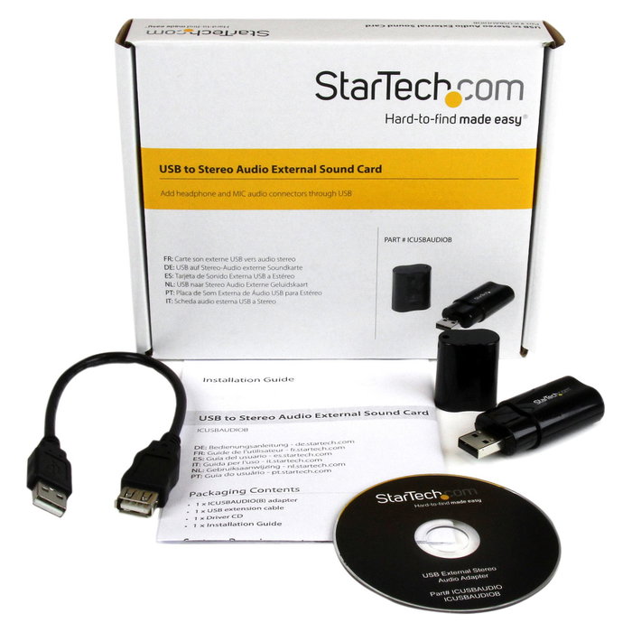 Startech ICUSBAUDIOB Tarjeta de sonido externa USB 2.0 con conectores de 3,5 mm