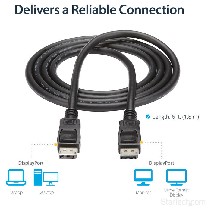 StarTech Cable DisplayPort 1.2 DISPLPORT6L de 1,8m Macho a Macho Negro