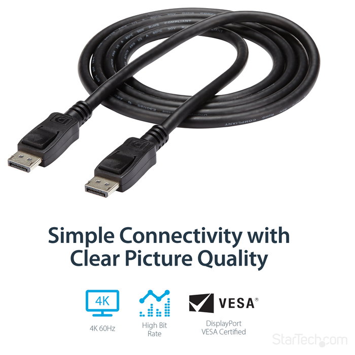 StarTech Cable DisplayPort 1.2 DISPLPORT6L de 1,8m Macho a Macho Negro