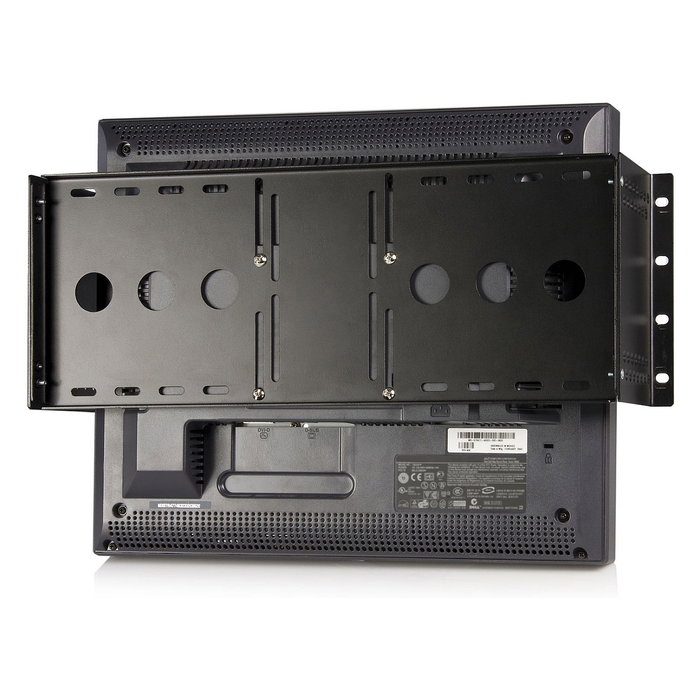 StarTech.com Soporte de montaje VESA LCD para rack de 19 pulgadas (4U) - Bracket monitor servidor, acero negro, 1.7 kg