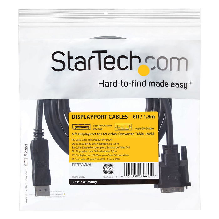 StarTech Cable DisplayPort a DVI-D 1.8m - Macho a Macho, Resolucion 1920x1200 y 1080p, DP 1.2 a DVI, Convertidor de Video