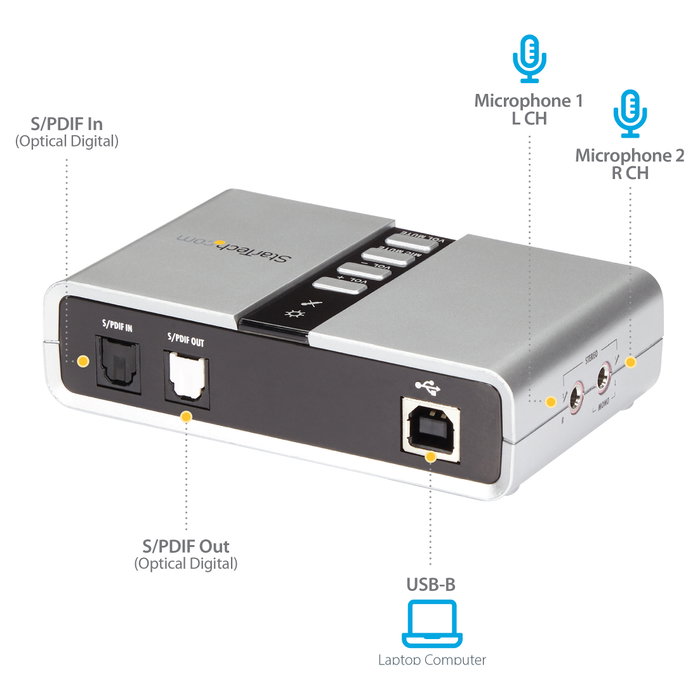 StarTech Tarjeta de Sonido Externa USB 7.1 Canales con SPDIF Digital Audio Óptico Adaptador de Audio StarTech Tarjeta de Sonido Externa USB 7.1 Canales con SPDIF Digital Audio Óptico Adaptador de Audio