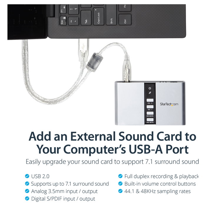 StarTech Tarjeta de Sonido Externa USB 7.1 Canales con SPDIF Digital Audio Óptico Adaptador de Audio StarTech Tarjeta de Sonido Externa USB 7.1 Canales con SPDIF Digital Audio Óptico Adaptador de Audio