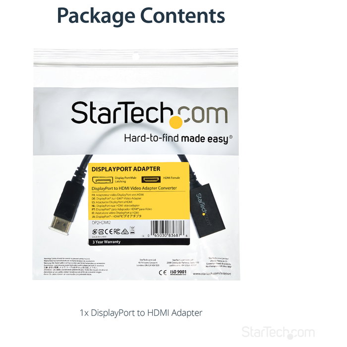 StarTech Adaptador DisplayPort a HDMI DP2HDMI2 Negro
