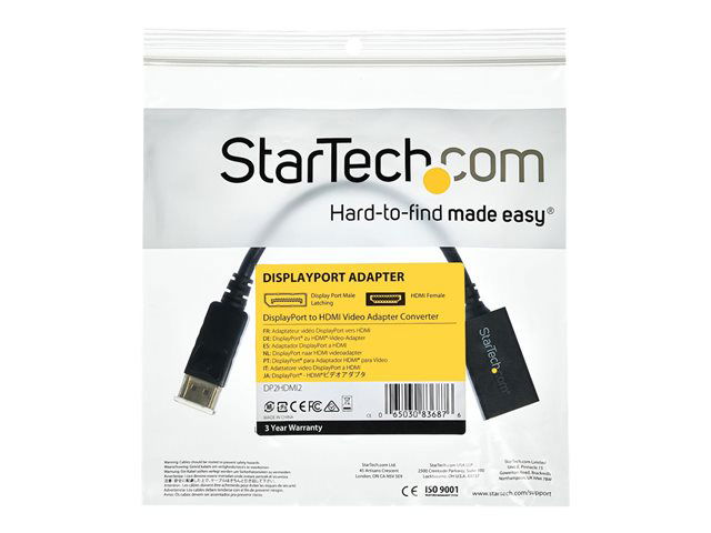 StarTech Adaptador DisplayPort a HDMI, Cable de 26.5 cm, Conversor de Video, Resolución 1920 x 1200, Para Oficina, Teletrabajo y Setup Profesionales