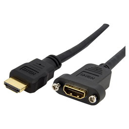StarTech.com Cable HDMI de Montaje en Panel 0.9m, 4K UHD 30Hz, HDMI 1.4, 10.2 Gbps, Conector Hembra a Macho, 3D, ARC, Negro, Cable de Alta Velocidad
