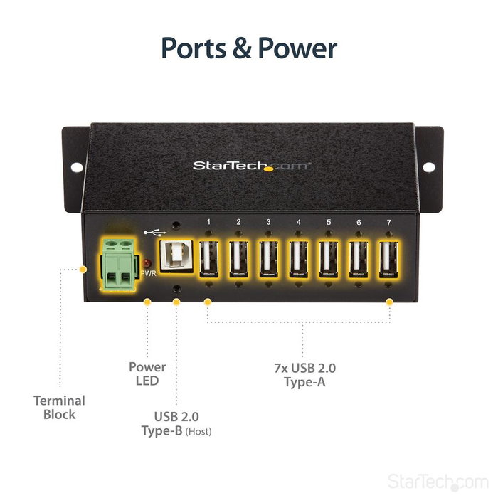 StarTech.com Hub USB 2.0 Industrial 7 Puertos ST7200USBM Protección ESD Montaje DIN