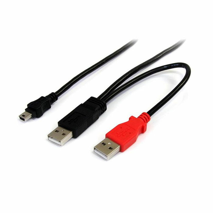 Startech Cable USB 2.0 en Y de 1,8 m con Mini-USB B a 2 x USB-A, Negro y Rojo