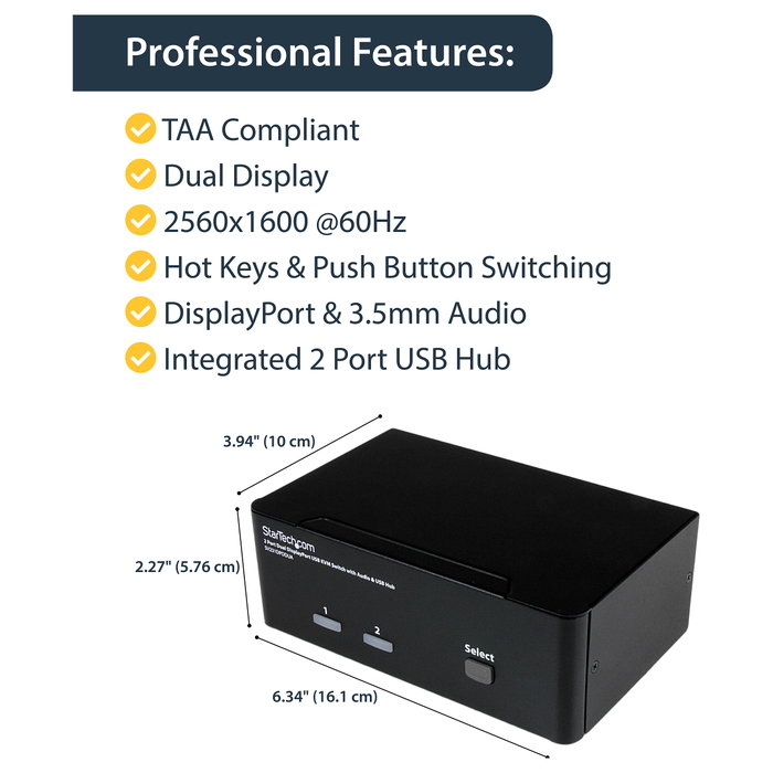 Conmutador KVM con 2 Puertos Startech SV231DPDDUA Negro Conmutador KVM con 2 Puertos Startech SV231DPDDUA Negro