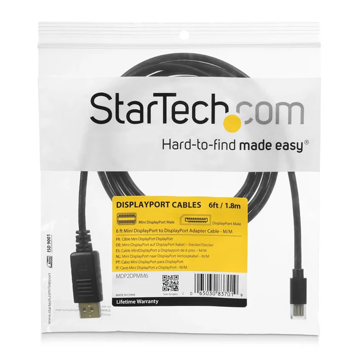 StarTech Cable MDP2DPMM10 Mini DisplayPort a DisplayPort 1.2 - 3m - Negro - Resolución 4K (3840x2160) @60Hz, HBR2, MST, HDCP