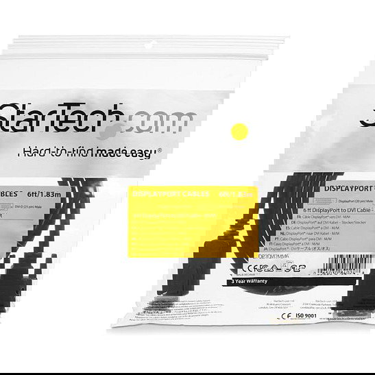 StarTech.com Cable DisplayPort a DVI-D 1.8 m, Macho a Macho, Pasivo, Hasta 1920x1200/1080p, Conector Dorado, Negro, Adaptador de Vídeo