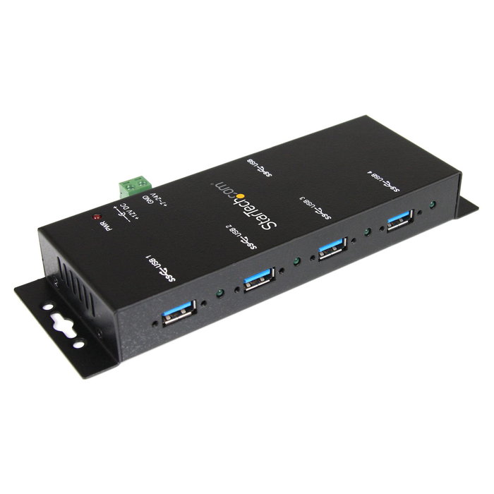 StarTech.com Concentrador USB 3.0 de 4 Puertos - Hub USB 3.2 Gen 1 de Montaje en Carril DIN, Pared o Escritorio - TAA, 5 Gbps, Negro, Acero