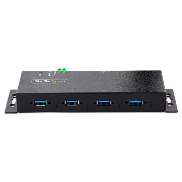 StarTech.com Concentrador USB 3.0 de 4 Puertos - Hub USB 3.2 Gen 1 de Montaje en Carril DIN, Pared o Escritorio - TAA, 5 Gbps, Negro, Acero