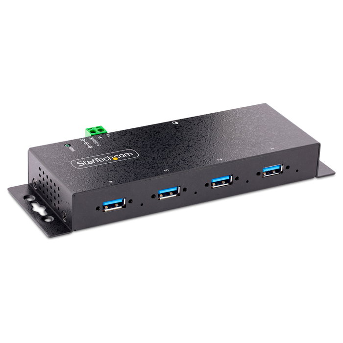 StarTech.com Concentrador USB 3.0 de 4 Puertos - Hub USB 3.2 Gen 1 de Montaje en Carril DIN, Pared o Escritorio - TAA, 5 Gbps, Negro, Acero