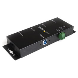 StarTech.com Concentrador USB 3.0 de 4 Puertos - Hub USB 3.2 Gen 1 de Montaje en Carril DIN, Pared o Escritorio - TAA, 5 Gbps, Negro, Acero